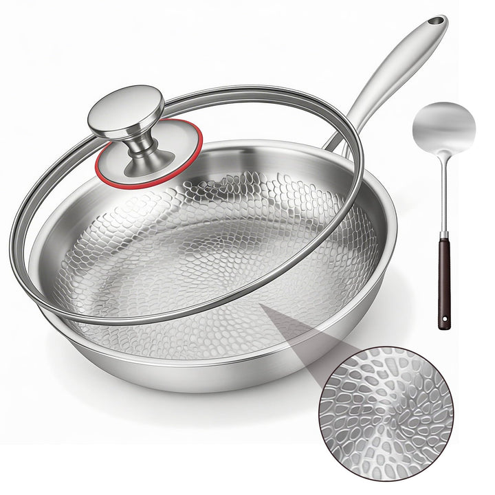 Titan Bratpfanne mit Spatel, Antihaft Gehämmerter Wok Titanpfanne-Nutrition zum Kochen, vielseitige