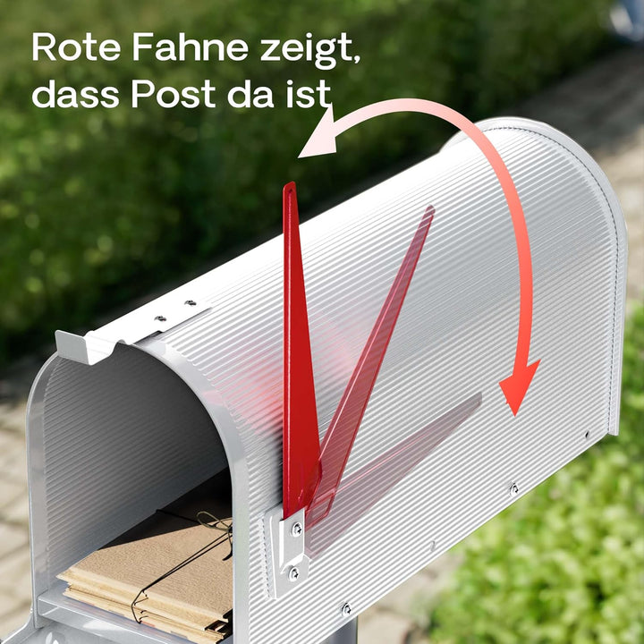 Wiltec US Mailbox weiss 150 x 513 x 223 mm, amerikanischer Briefkasten mit Fahne, Wandbriefkasten od