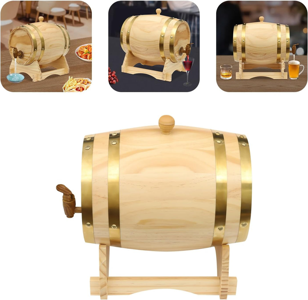 MINRS Holzfass Klein Eichenfass 5L Whiskyfass aus Holz Eichenweinfass Whiskyfass mit Bock & Zapfhahn