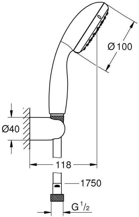 Grohe Vitalio Go 100, Brause-und Duschsysteme - Wandhalterset, 1 Strahlart, chrom, 26198000 Silber,