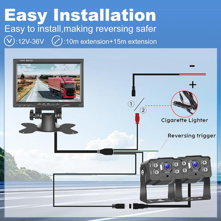 Hodozzy Rückfahrkamera 2 Kameras 7 Zoll IPS Monitor AHD Kamera Wasserdicht, Nachtsicht Frontkamera R