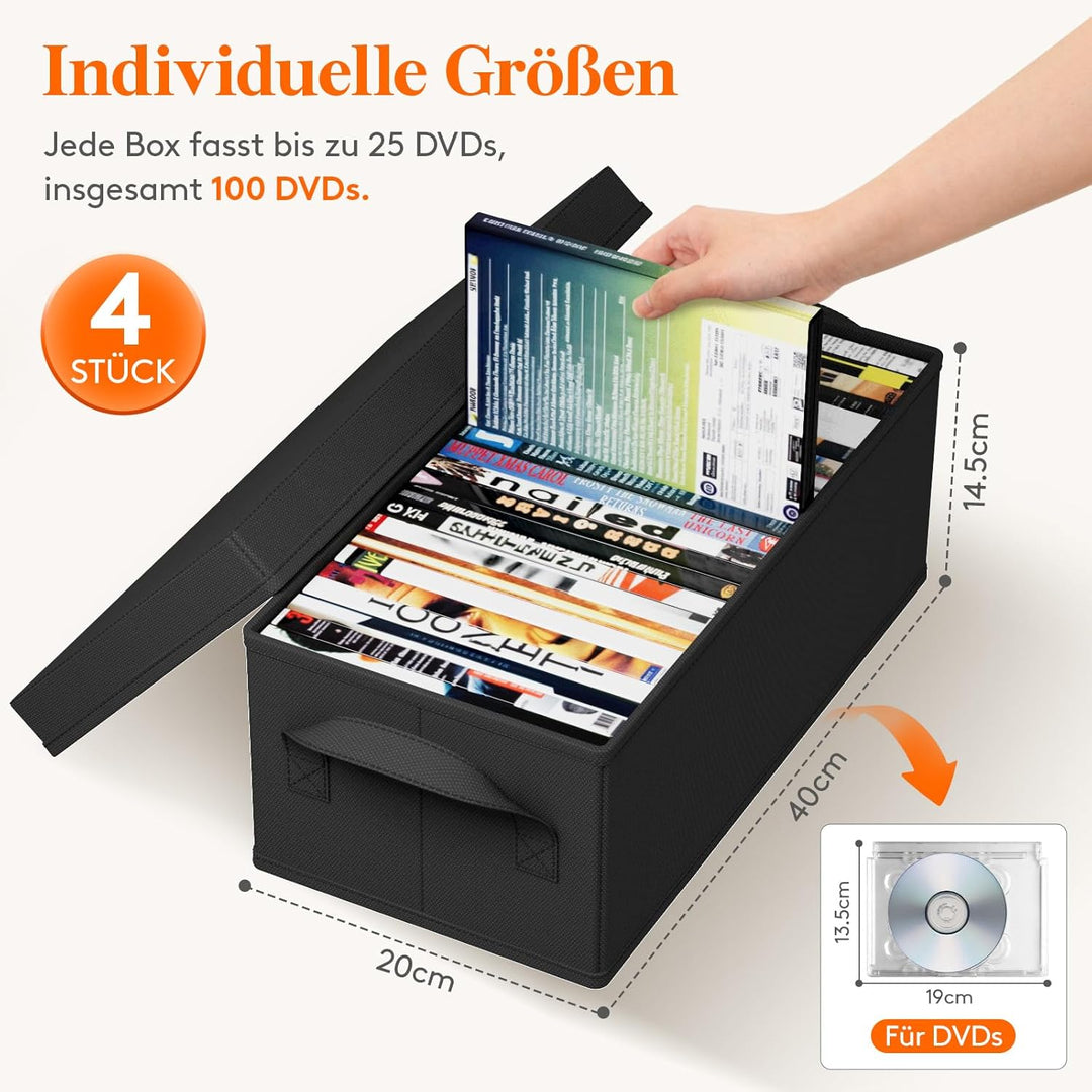Lifewit DVD Aufbewahrungsbox 4 Packs, stapelbarer DVD Aufbewahrungsbehälter, faltbarer DVD Behälter