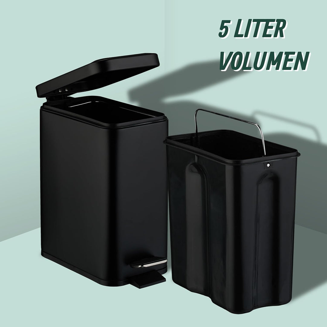 Relaxdays Mülleimer Bad, 5 l, Absenkautomatik, entnehmbarer Inneneimer, matter Edelstahl, Treteimer