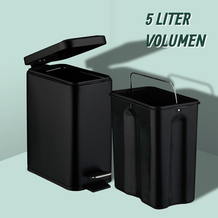 Relaxdays Mülleimer Bad, 5 l, Absenkautomatik, entnehmbarer Inneneimer, matter Edelstahl, Treteimer
