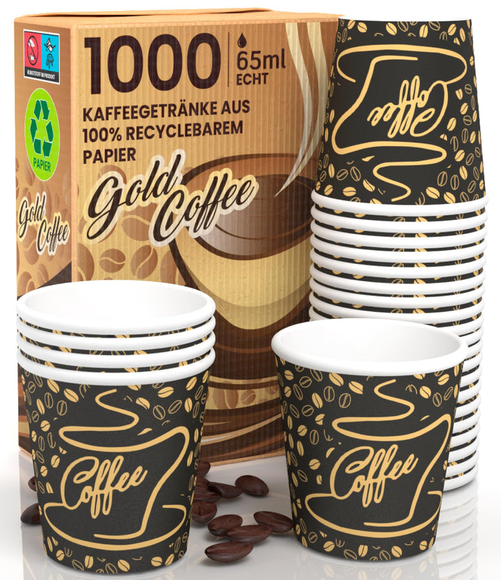 1000 Kaffeebecher aus Papier, 65 ml, CoffeeGoldCUP, umweltfreundlich, biologisch abbaubar, Einwegbec