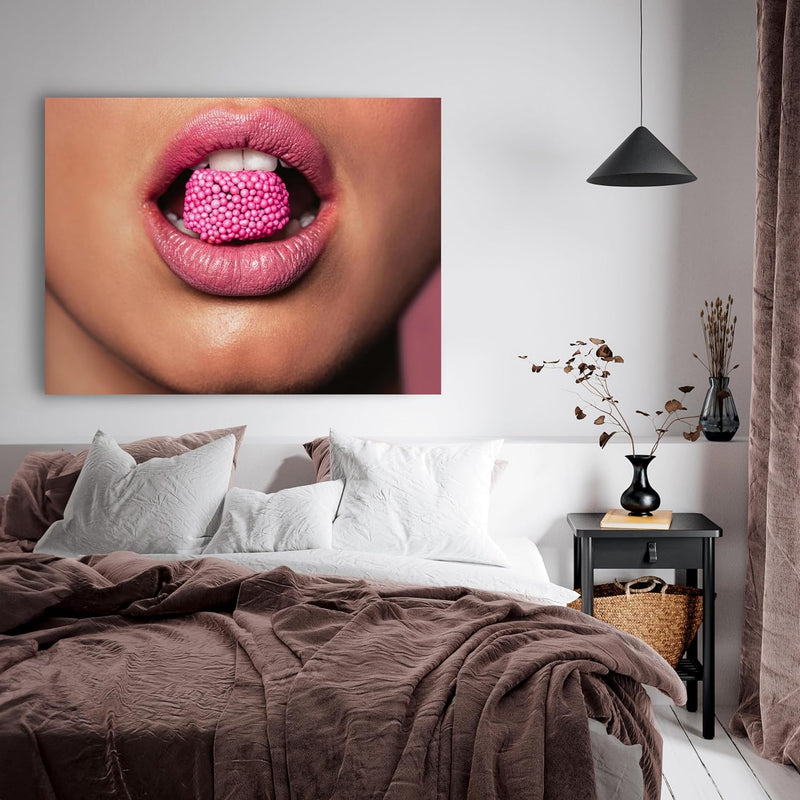 wandmotiv24 Leinwandbild 260 g/m² - Kunstdruck auf Leinwand - Wandkunst - Wandbild mit Frauen Lippen