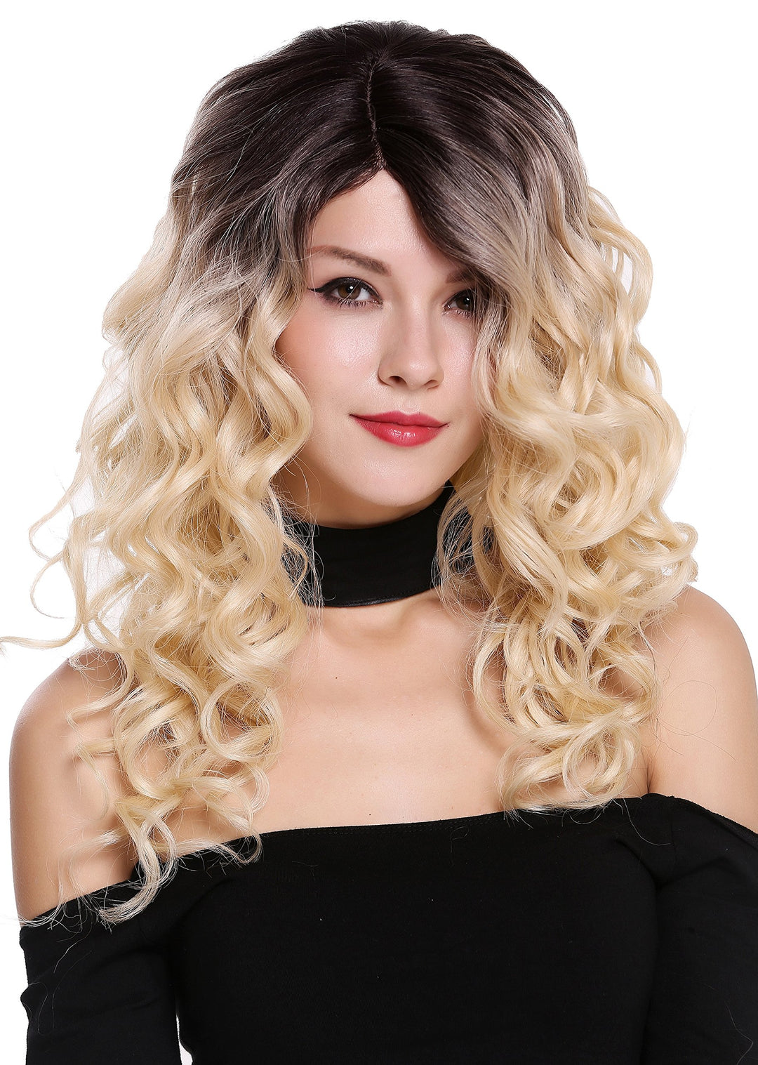 WIG ME UP - RGF-6467C-DR4/613 Perücke Damenperücke Lang Voluminös Scheitel Locken Ombre Dunkelbraun