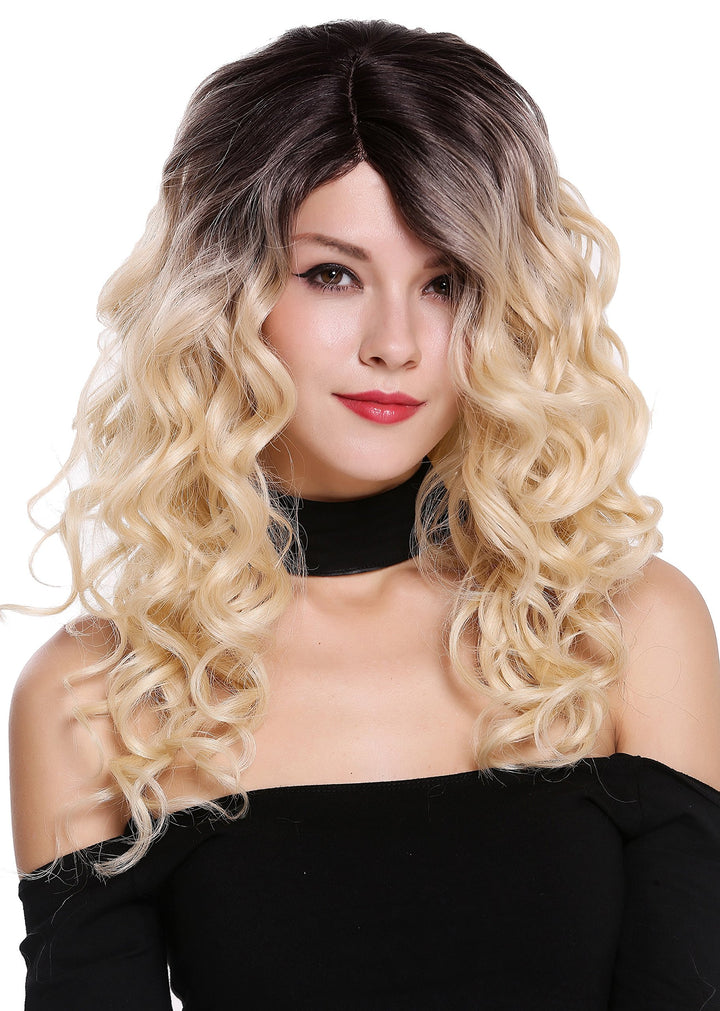 WIG ME UP - RGF-6467C-DR4/613 Perücke Damenperücke Lang Voluminös Scheitel Locken Ombre Dunkelbraun