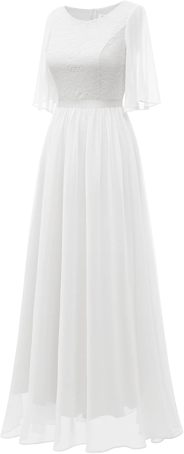 Bbonlinedress Abendkleider elegant für Hochzeit Spitzen Chiffon Ärmel Kleid festliches Brautjunferkl