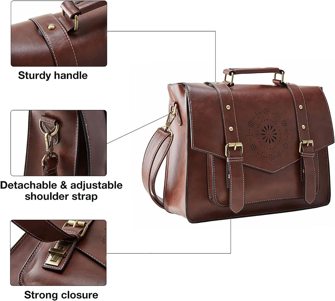 ECOSUSI Umhängetasche Damen Vintage Laptoptasche 14.7" Schultertaschen Arbeitstasche Handtasche Brau