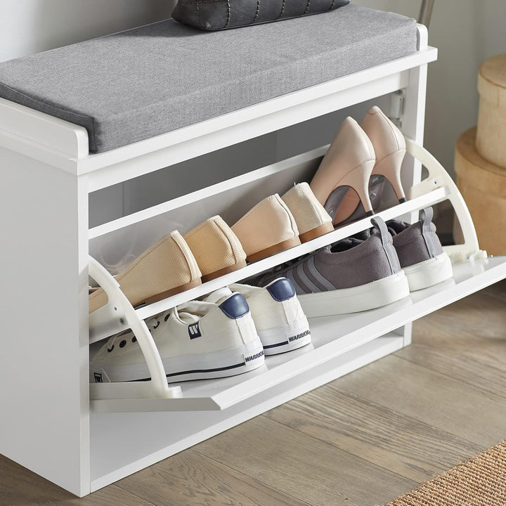 SoBuy Schuhschrank Schuhbank mit Sitzfläche, Schuhregal mit Stauraum, Klappe, Sitzkissen, bis 150 kg