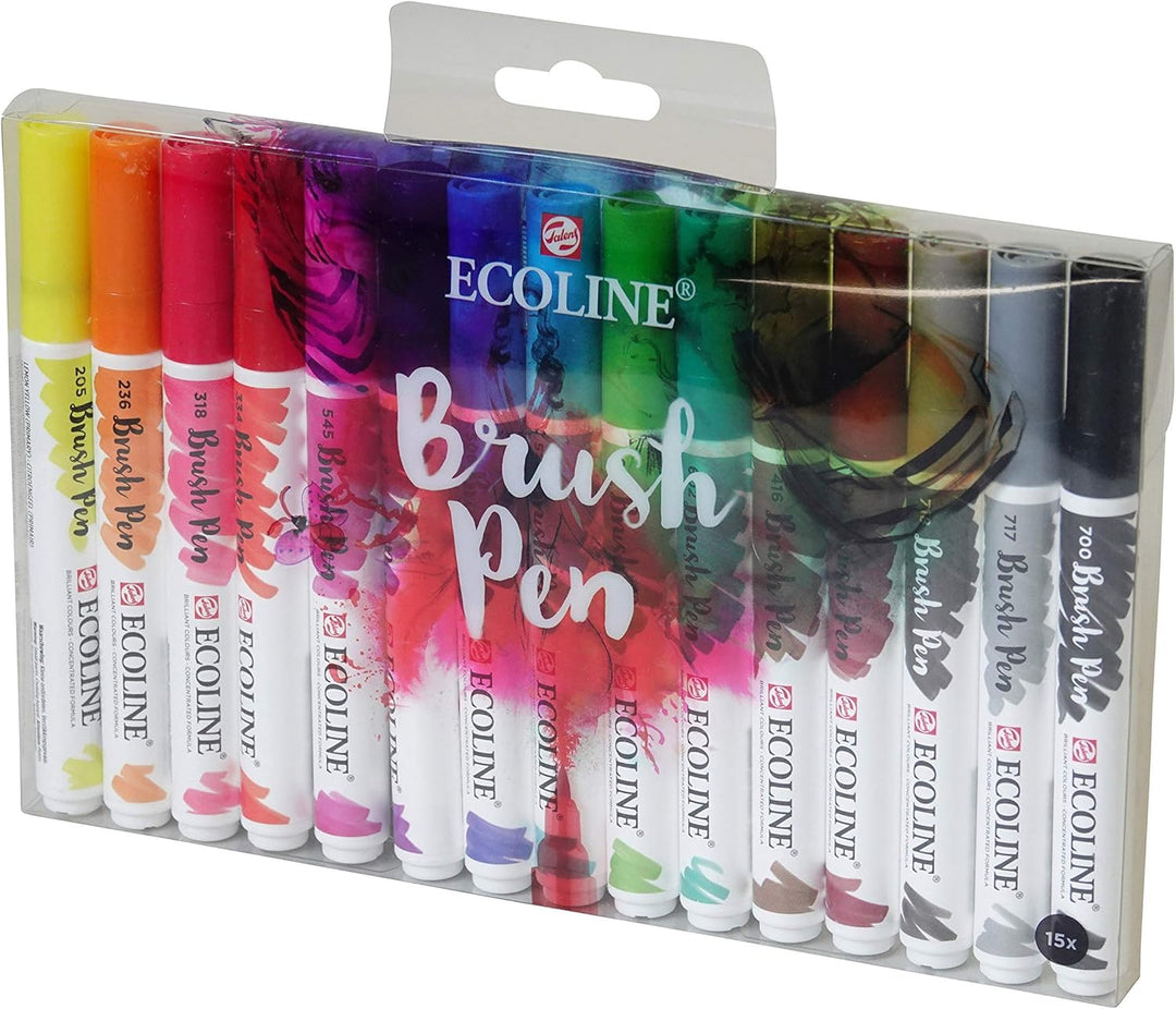 Royal Talens 11509003 - Ecoline Brush Pens 15 Stifte Set, flüssige Wasserfarbe
