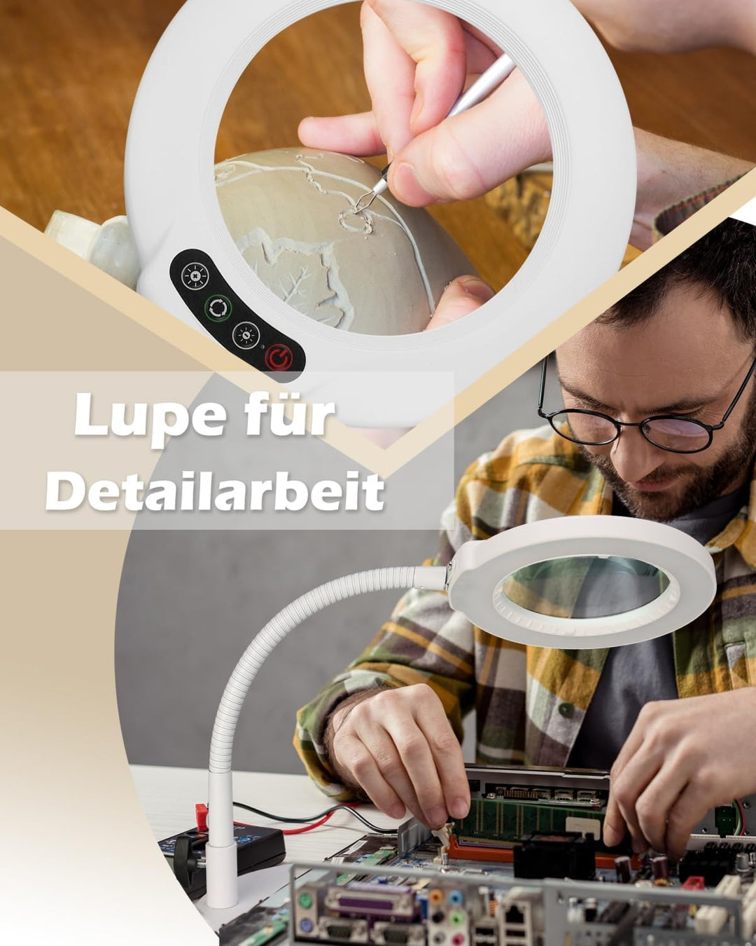 Veemagni 10X Lupe mit Licht und Ständer, 5 Farbmodi stufenlos dimmbare LED beleuchtete Schreibtischl