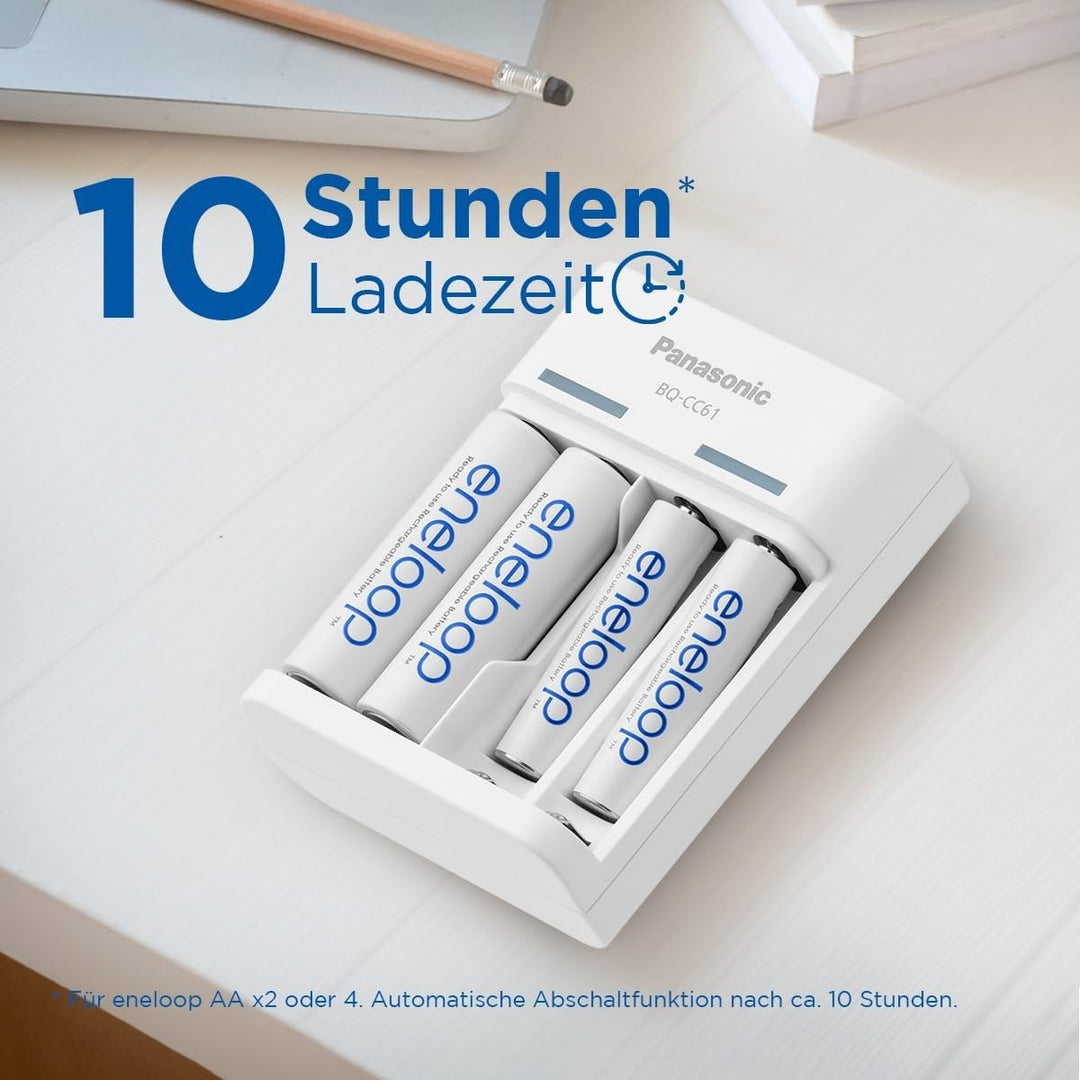 Panasonic eneloop Basic USB Ladegerät für 2oder4 AA/AAA NI-MH-Akkus, 6 Sicherheitsfunktionen, MicroU