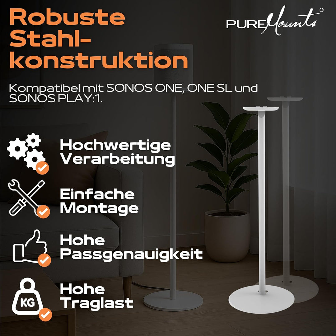 PureMounts, Lautsprecher-Halterung, Standfuss für Sonos One, One SL & Play:1, weiss Standmontage wei