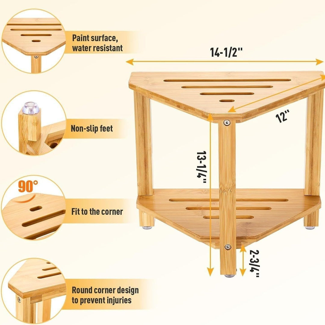 Bambus Eckregal, 2 Stufe Eck-Ablage für Badezimmer, Dusche & Küche, Natürliches Holz-Eckregal mit Ru