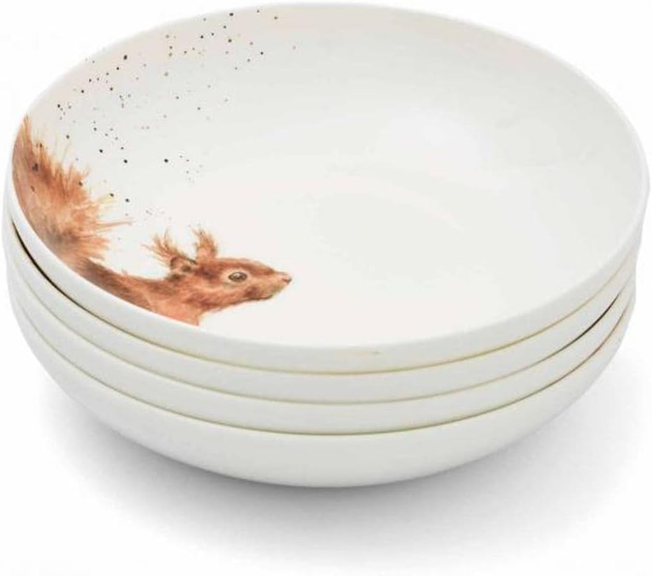 Wrendale Designs Porzellan Pasta- & Suppenteller 4er-Set (Ente Hase Maus Eichhörnchen) Tiefe Suppen-