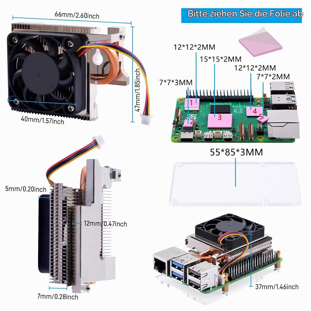 GeeekPi Ultra Thin ICE Tower Cooler for Raspberry Pi 5, Aluminum Heatsink with 40x40x5mm PWM Cooling
