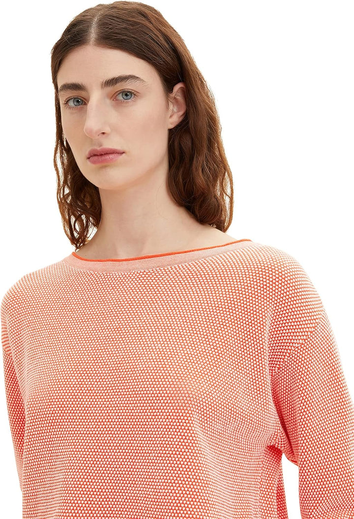 TOM TAILOR Damen Strickpullover aus Bio-Baumwolle XS 31310 - Red Bubble Structure, XS 31310 - Red Bu