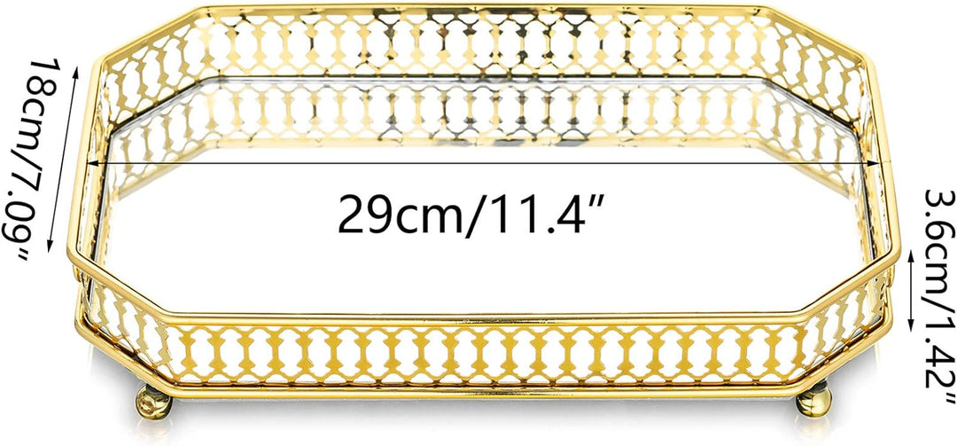 Nuptio Dekoratives Tablett Goldspiegel für Schmuck und Parfüm, leichtes Rechteckfach 29cm Länge 29 x