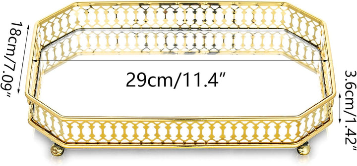 Nuptio Dekoratives Tablett Goldspiegel für Schmuck und Parfüm, leichtes Rechteckfach 29cm Länge 29 x