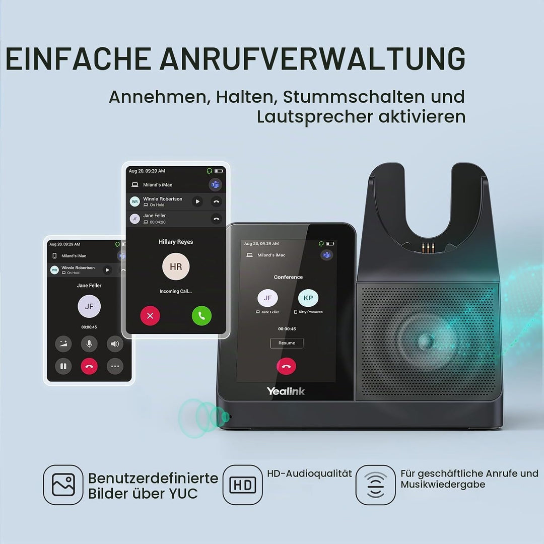 Yealink WH68 All-in-One UC-Workstation - DECT &amp; Bluetooth Wireless Headset mit 4-Zoll Touchscreen, H