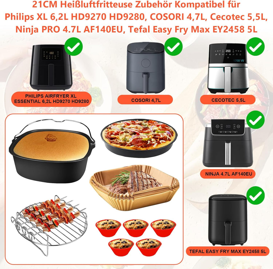 YINGRACE 21 CM Heissluftfritteuse Zubehör Kompatibel für Philips Airfryer XL 6,2L, Tefal 5L, COSORI