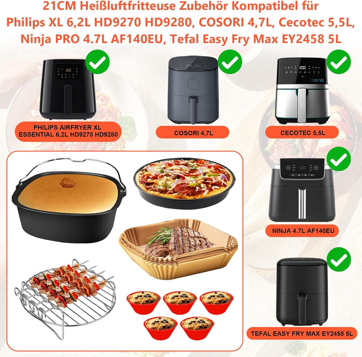 YINGRACE 21 CM Heissluftfritteuse Zubehör Kompatibel für Philips Airfryer XL 6,2L, Tefal 5L, COSORI