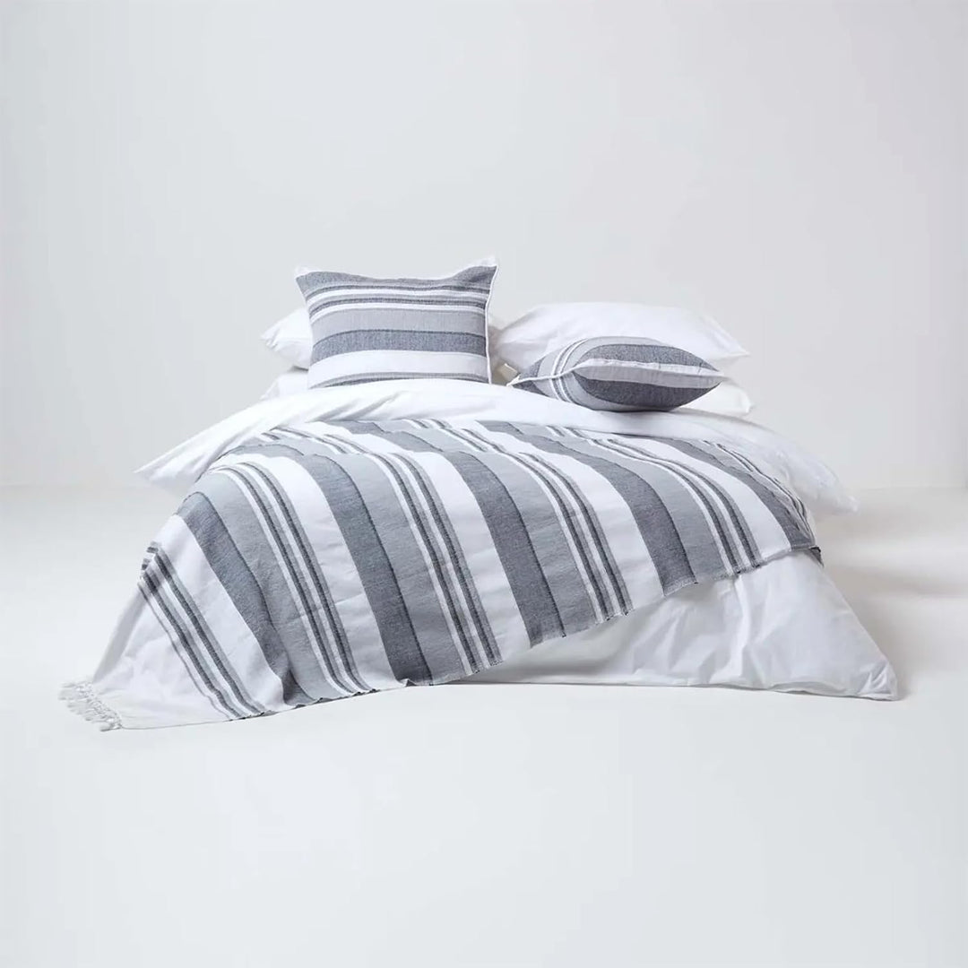 Homescapes handgewobener Vorhang Morocco grau weiss 2er Set Ösenvorhang 167 x 182 cm (Breite x Länge