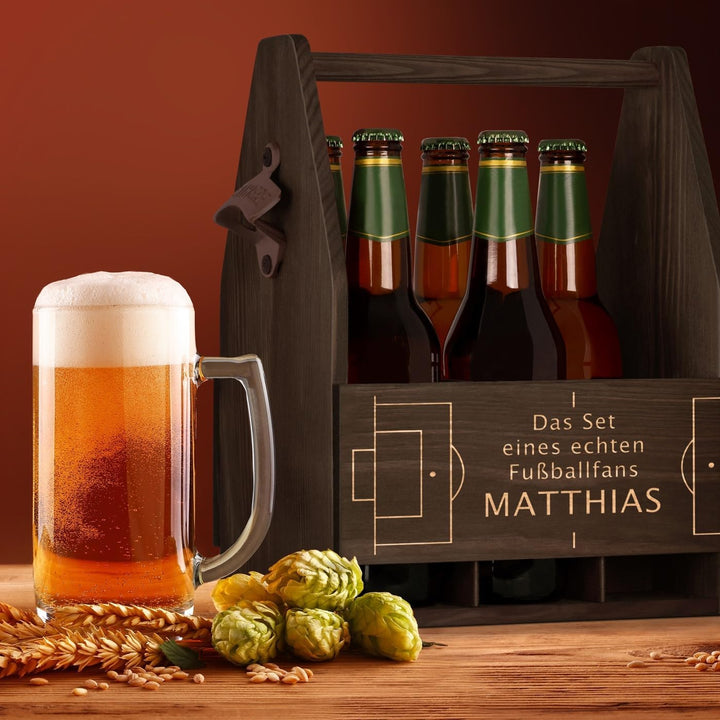 Maverton Bierträger für 6 Flaschen 0,5L mit Gravur - Männerhandtasche mit Flaschenöffner - Grösse: 2