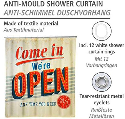 WENKO Anti-Schimmel Duschvorhang Vintage, Textil-Vorhang mit Antischimmel Effekt fürs Badezimmer, wa