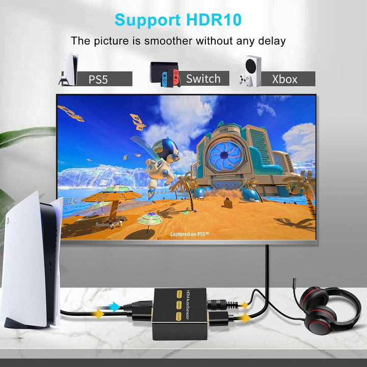 KUYiA HDMI 2.0 Audio Extractor HDMI 2.0 V auf HDMI Video und Audio Splitter Konverter mit 3,5 mm Ste