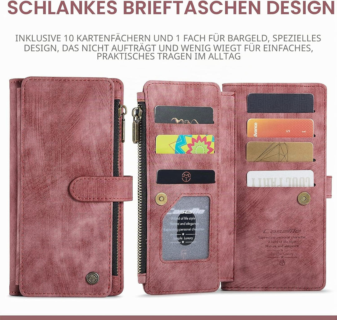 QLTYPRI Handyhülle für iPhone 13 Pro, Reissverschluss Hülle PU Leder Klapphülle Kartenfach Geldbörse