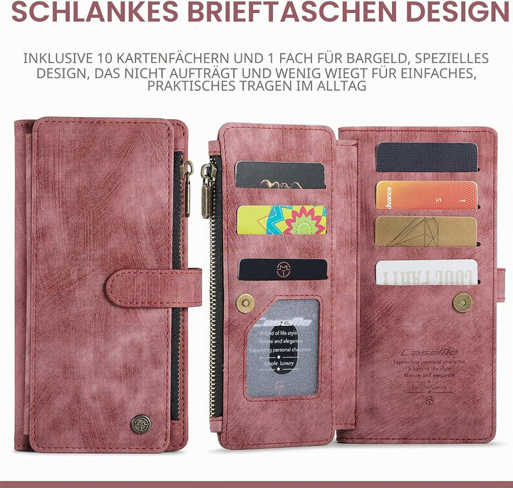 QLTYPRI Handyhülle für iPhone 13 Pro, Reissverschluss Hülle PU Leder Klapphülle Kartenfach Geldbörse