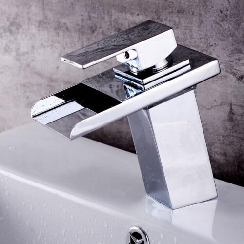 LED Wasserfall Wasserhahn, RGB 3 Farbewechsel Waschtischarmatur Bad Waschbecken mit Temperatursensor