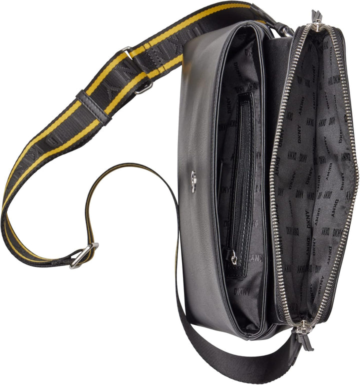 DKNY Damen Pandora Crossbody Umhängetasche Schwarz/Silber, Schwarz/Silber