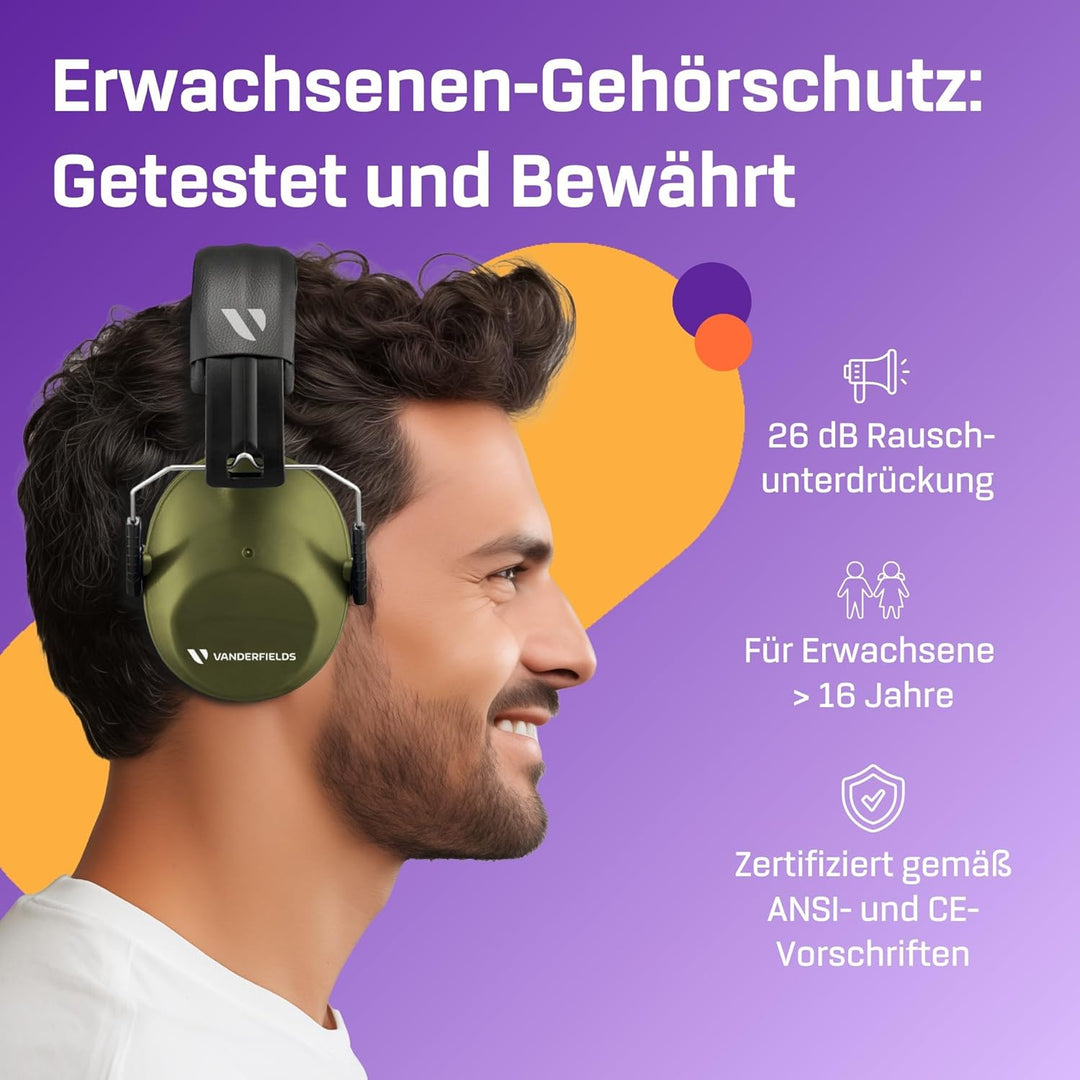 Vanderfields Gehörschutz für Erwachsene - SNR 26dB - 2er-Pack - Baustellen Kopfhörer - Kopfhörer Sch