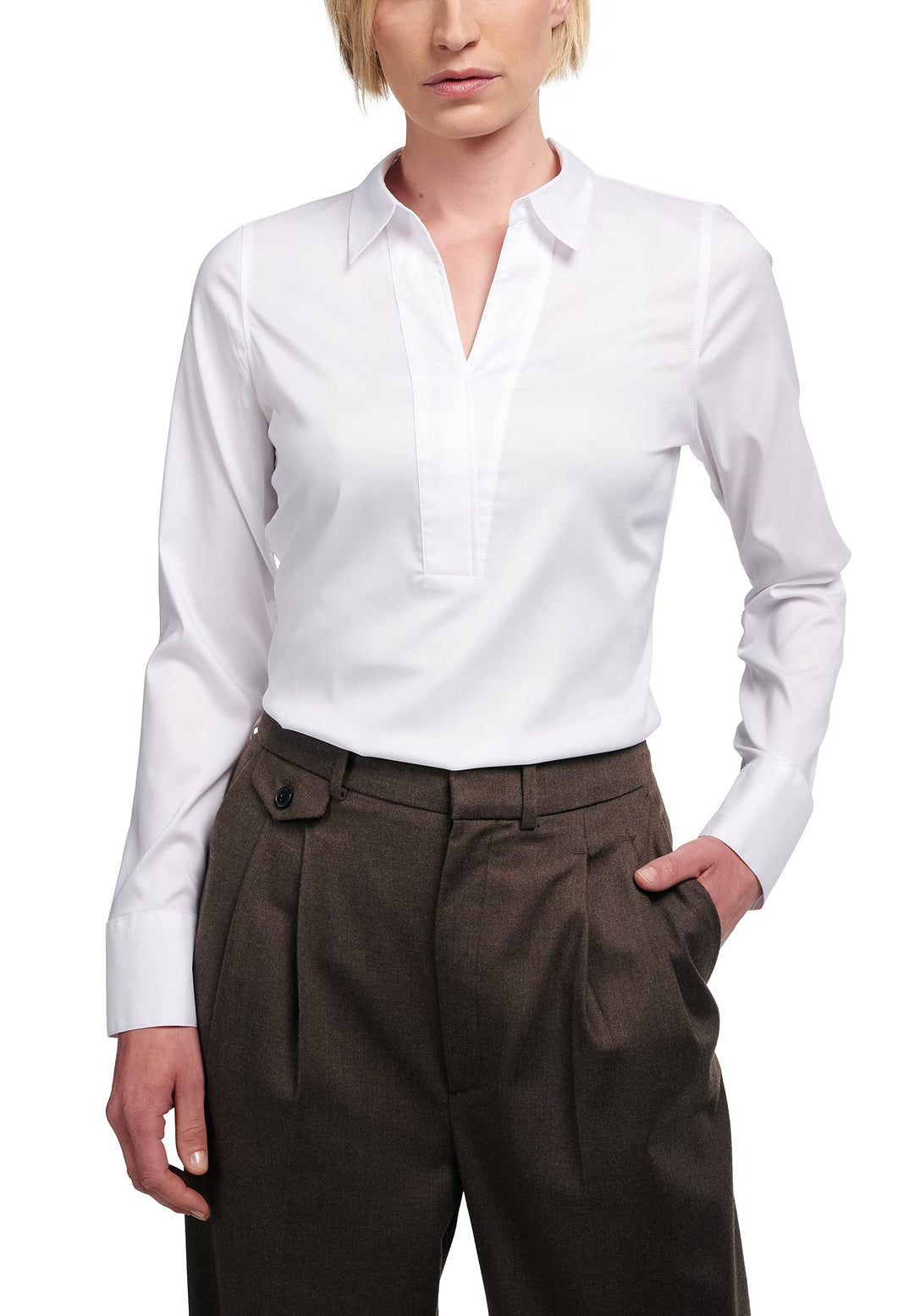 eterna Fitted Bluse Langarm Performance Hemdkragen Stretch Grösse 38 Weiss, 38 Weiss