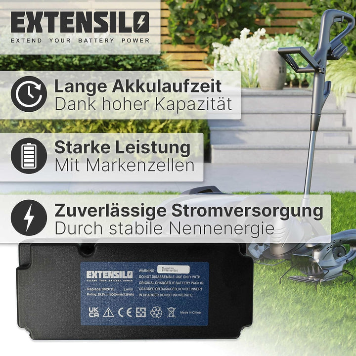 EXTENSILO Akku kompatibel mit Gardenline R800Easy Rasenroboter Rasenmäher (5000mAh, 25,2V, Li-Ion)