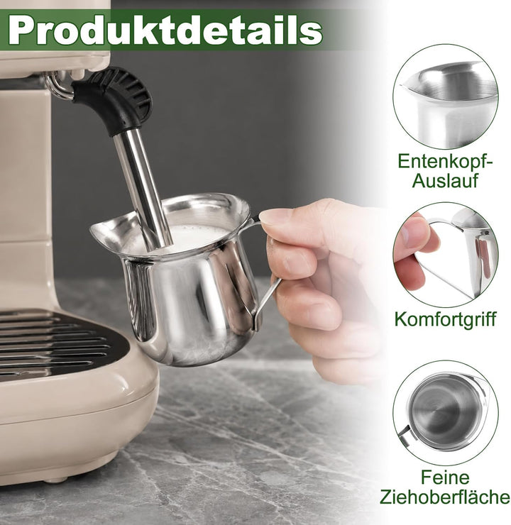 6 Stück Edelstahl Milchkännchen Milchkanne Barista 90ML Silber Set