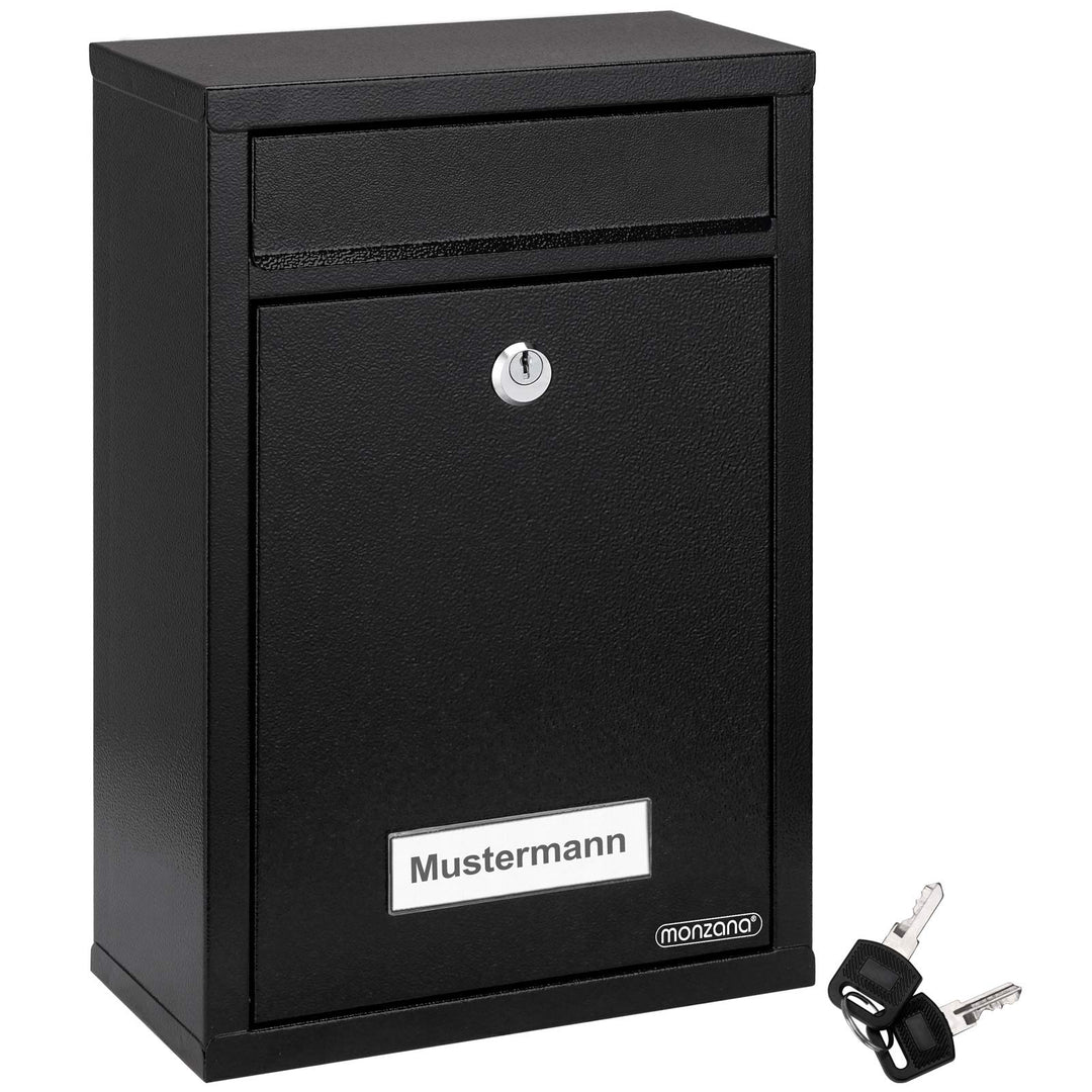 MONZANA® Briefkasten Schwarz inkl. 2 Schlüssel Namensschild abschliessbar Mailbox Briefkastenanlage