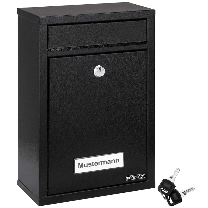 MONZANA® Briefkasten Schwarz inkl. 2 Schlüssel Namensschild abschliessbar Mailbox Briefkastenanlage