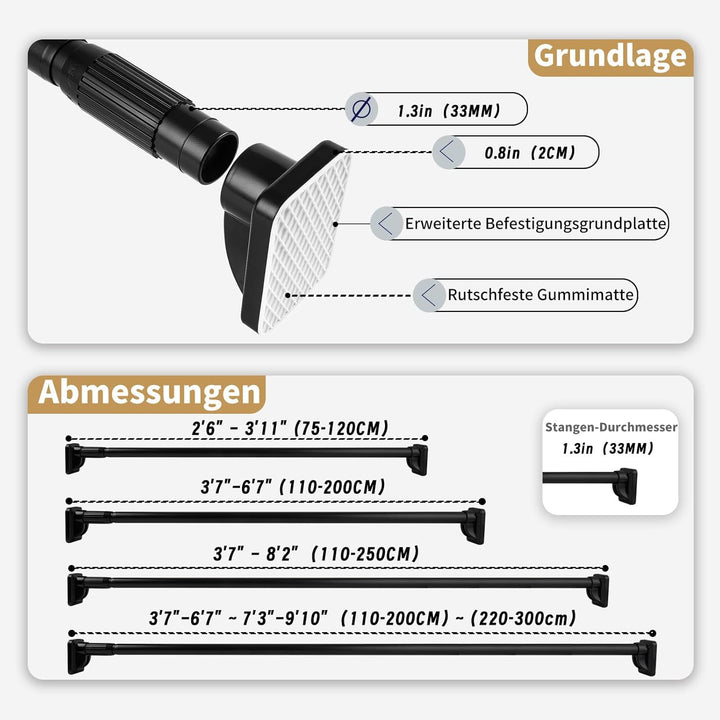 Gardinenstange ohne Bohren - Teleskopstange für Vorhänge, Belastbar bis 85kg, 75-120cm Länge, 33mm D