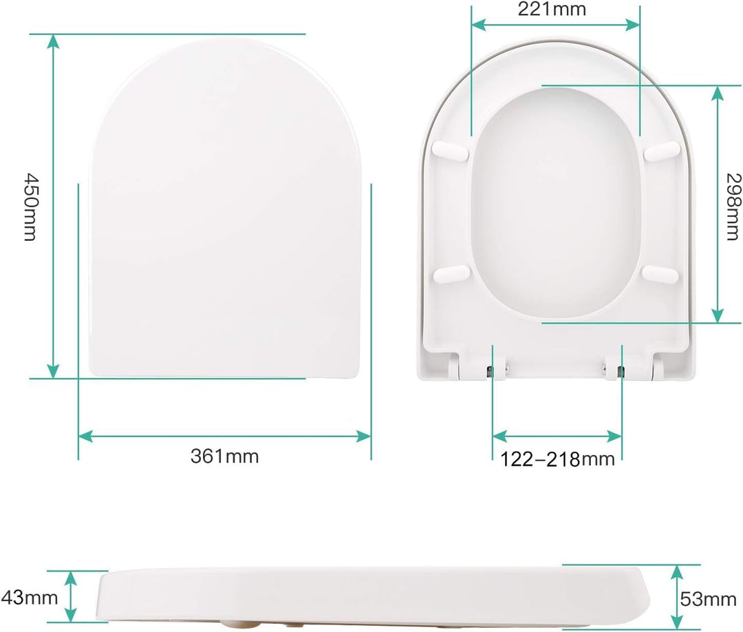 Himimi WC Sitz mit Absenkautomatik, Toilettendeckel D-Form mit Einstellbares Edelstahlscharnier, Klo