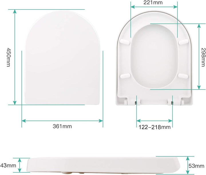Himimi WC Sitz mit Absenkautomatik, Toilettendeckel D-Form mit Einstellbares Edelstahlscharnier, Klo
