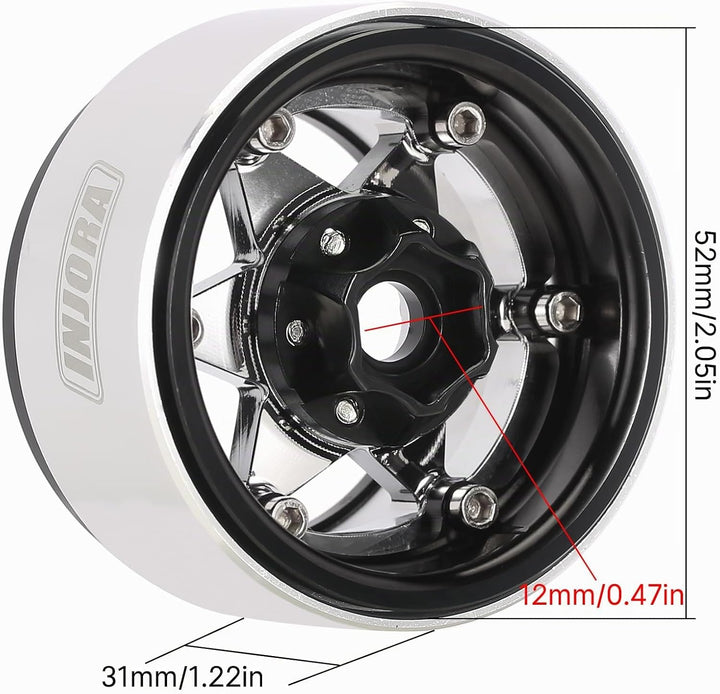 INJORA 1.9" Beadlock Felge - 143g Super Heavy Messing &amp; Aluminium Deep Dish Felge für 1/10 RC Crawle