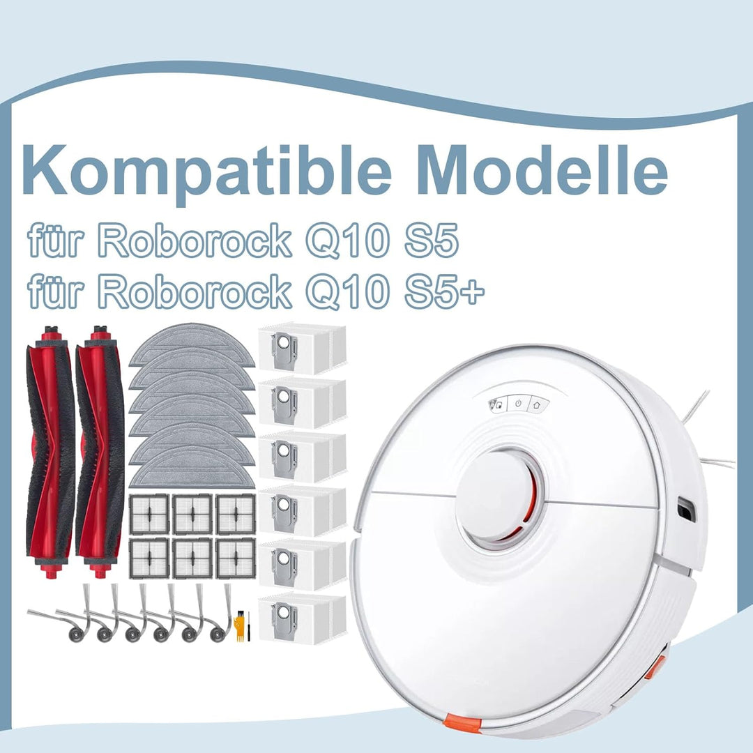 28 Stück Zubehör für Roborock Q10 S5+/ Q10 S5 Roboter Staubsauger, 2 Hauptbürsten, 6 Hepa Filters, 6