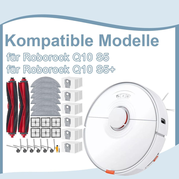 28 Stück Zubehör für Roborock Q10 S5+/ Q10 S5 Roboter Staubsauger, 2 Hauptbürsten, 6 Hepa Filters, 6