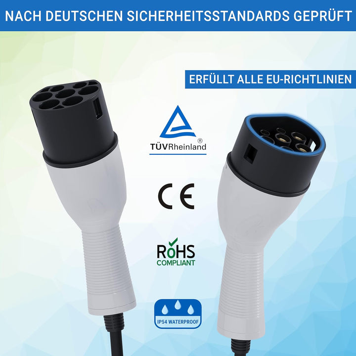 EVify Typ 2 Ladekabel 22kW 5M 32A für Elektroauto & Hybrid inkl. Kabeltasche • Kabel 3 phasig für EV