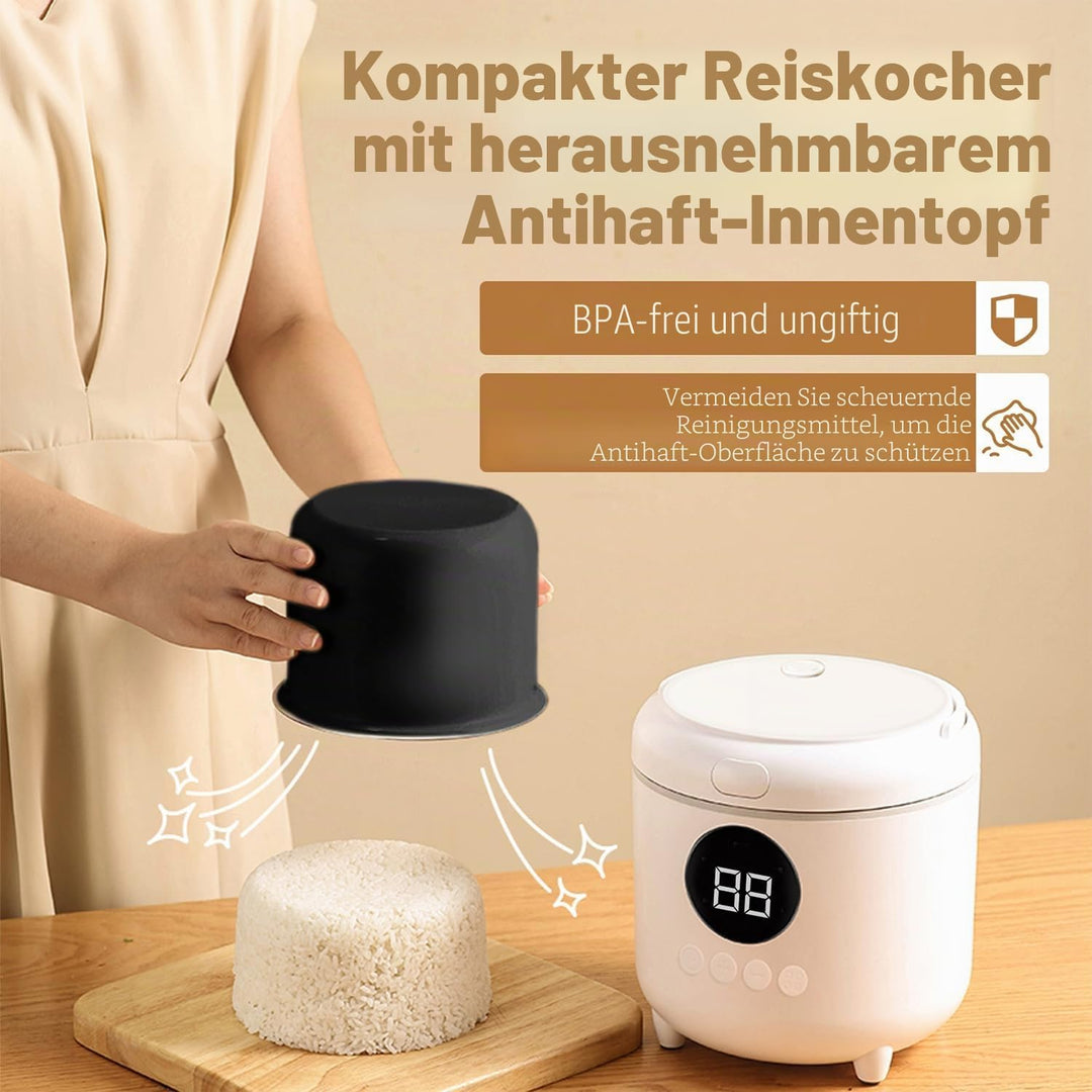 Reiskocher Klein, 3 Tassen (für 1-3 Personen), 6-in-1 Multikocher mit Slow Cook, 300W, Kompakt, Weis